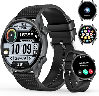 Smart Watches for Men Women(Answer/Make Calls), 1.43" AMOLED HD with 100+ Sport Modes, Heart Rate/Sleep Monitor/Steps/Calories/IP68 Waterproof Fitness Tracker, smartwatch for Android iOS,Black